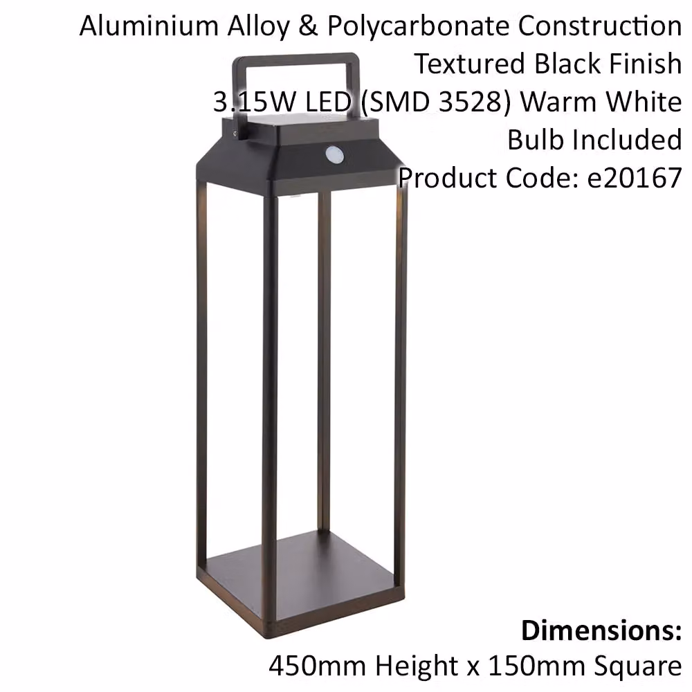 Loops Solar Powered Outdoor Table Lamp in Black with Warm White LED – 2