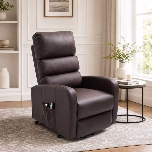 STILVORA Power Lift Recliner Chair with Massage and Heat in Brown Synthetic Leather – 1