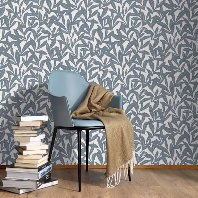 Erismann Blue Botanical Floral Minimalist Vinyl Wallpaper Roll