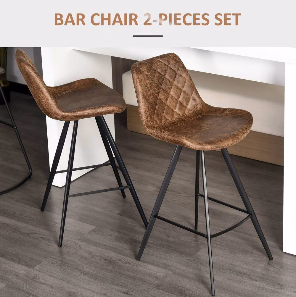 STILVORA Set of 2 Vintage Brown Synthetic Leather Bar Stools with Metal Frame – 4