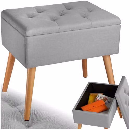 tectake Ranya Upholstered Storage Bench with Removable Top Pad and Beech Wood Legs in Grey
