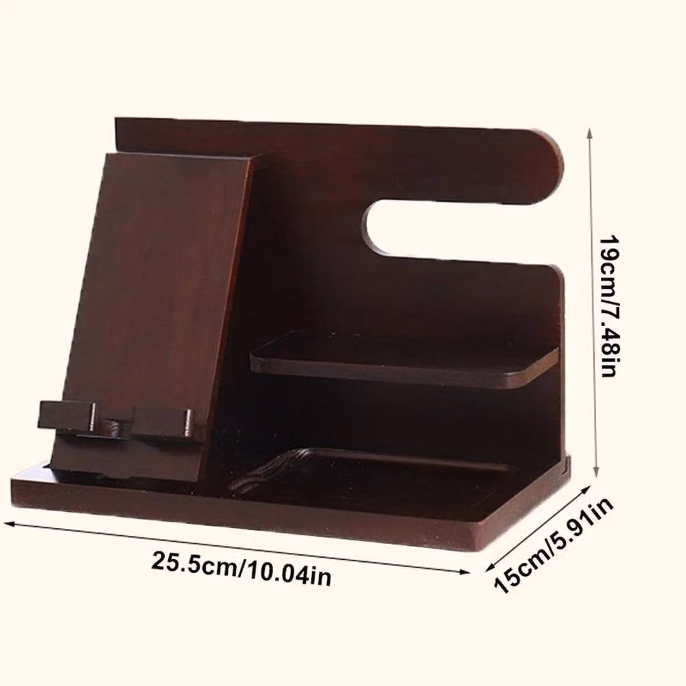 VOGREX Wooden Desktop Docking Station and Phone Stand Organiser in Brown – 2
