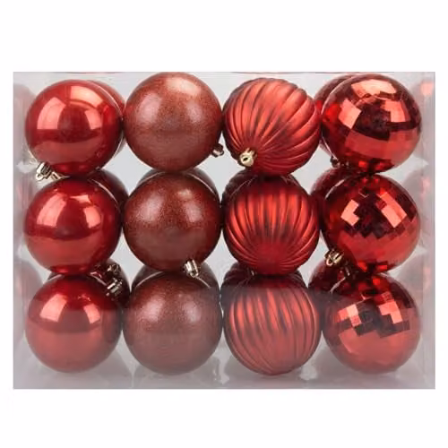 VFM e-Store Red Round Christmas Bauble Hanging Tree Ornaments, Pack of 24, Diameter: 8 cm – 4