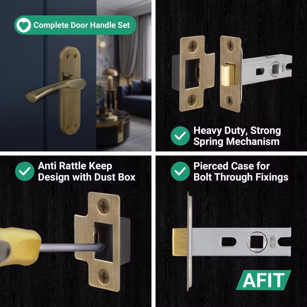 AFIT Antique Brass Twist Door Handle and Latch Set with Backplate in Bronze, 6 Pairs, W/D/H: 15.0 x 15.0 x 1.75 cm – 4