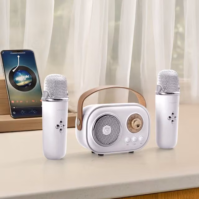 Kidkid Portable Retro Bluetooth Karaoke Machine Speaker - White