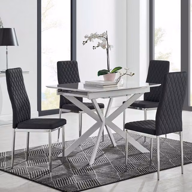 FurnitureboxUK LIRA 120 Extending Kitchen Dining Table and 4 Milan Chairs in Black
