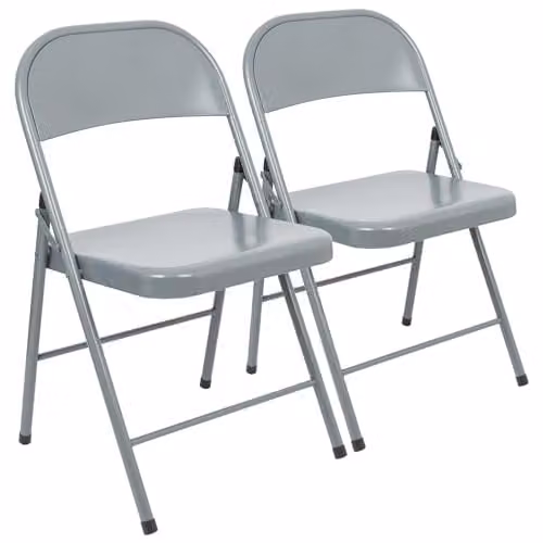 Harbour Housewares Grey Matte Metal Folding Chairs, Pack of 2, W/D/H: 45.5 x 44.5 x 78 cm