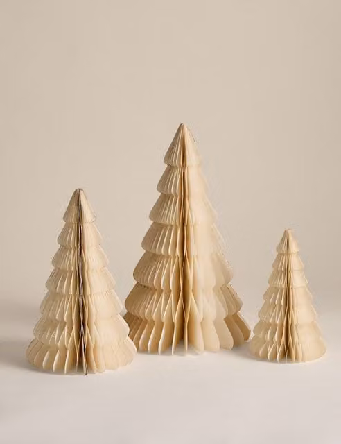 M&S 3 Pack Abstract Paper Christmas Tree Pendant Decorations in White and Beige