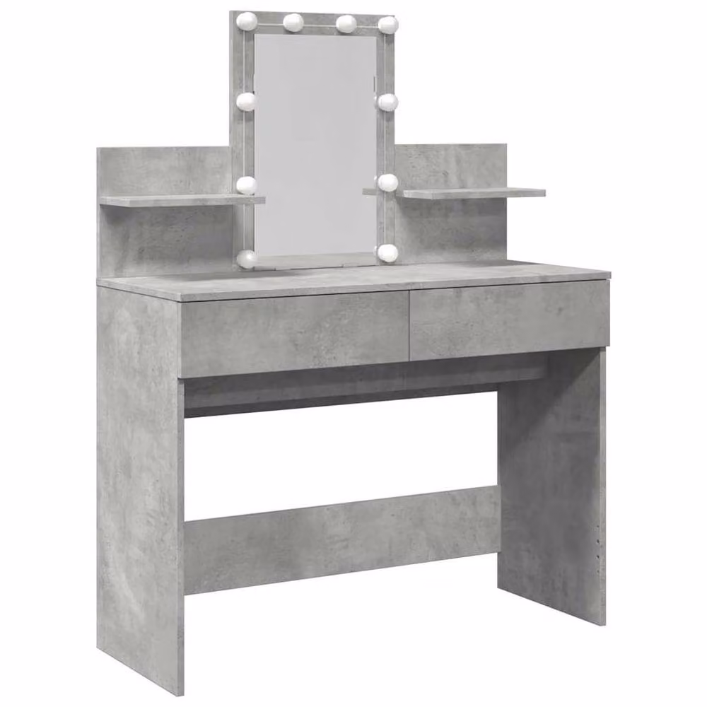 Berkfield Home Beautiful Modern Dressing Table with Hollywood LED Mirror in Concrete Grey W/D/H: 100 x 40 x 130 cm – 3