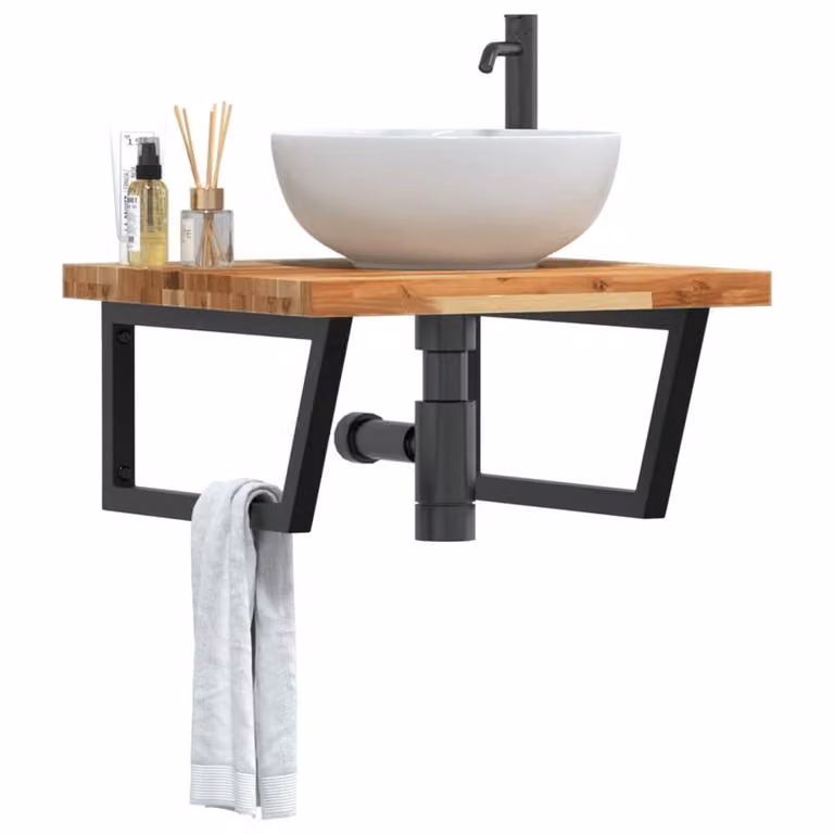 Berkfield Home Wall Mounted Basin Shelf in Brown Acacia Wood and Steel