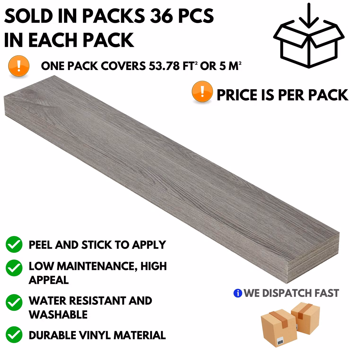 Novecrafto Self Adhesive Grey Wood Look Vinyl Floor Planks, Pack of 36, W/D/H: 91.4 x 15.2 cm – 2
