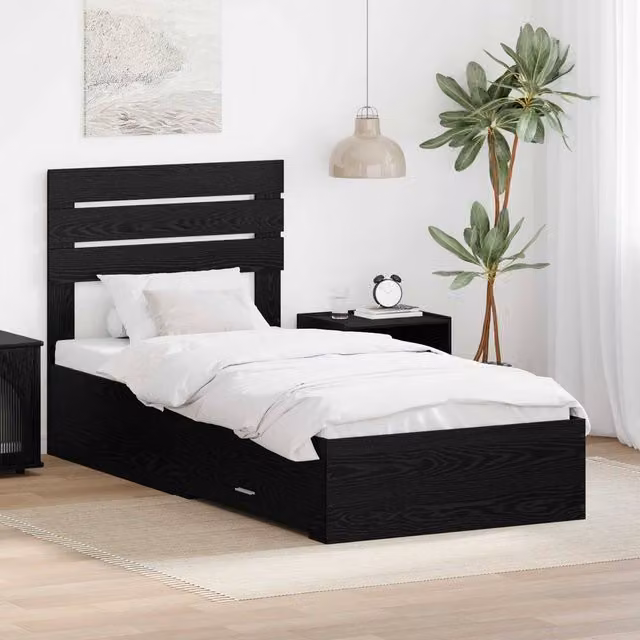 Berkfield Home Modern Bed Frame with Headboard and Drawers in Black Engineered Wood