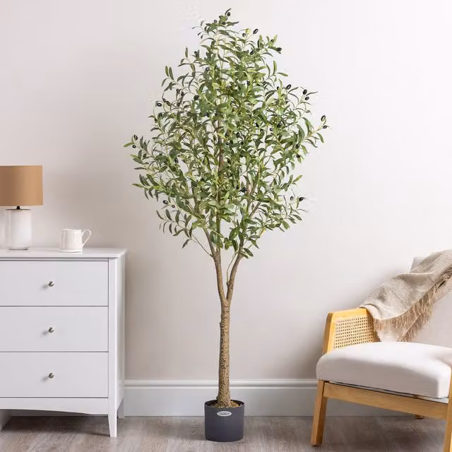 Christow Mediterranean Organic Artificial Tree in Pot, Green, Grey and Black, Height: 180 cm