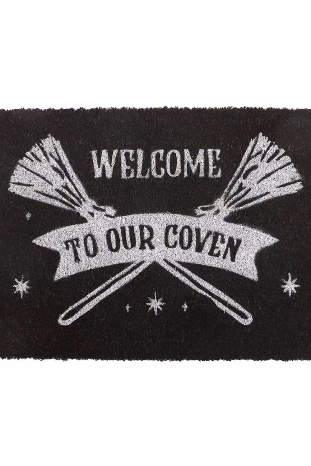 KDMD Black Coven Coir Doormat with Silver Broomsticks Graphic Design – 3