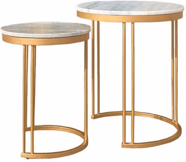 Jaipur Furniture Ltd Ravi Marble Nest of 2 Tables in Grey Mango Wood and Iron, W: 42 cm, D: 42 cm, H: 49 cm