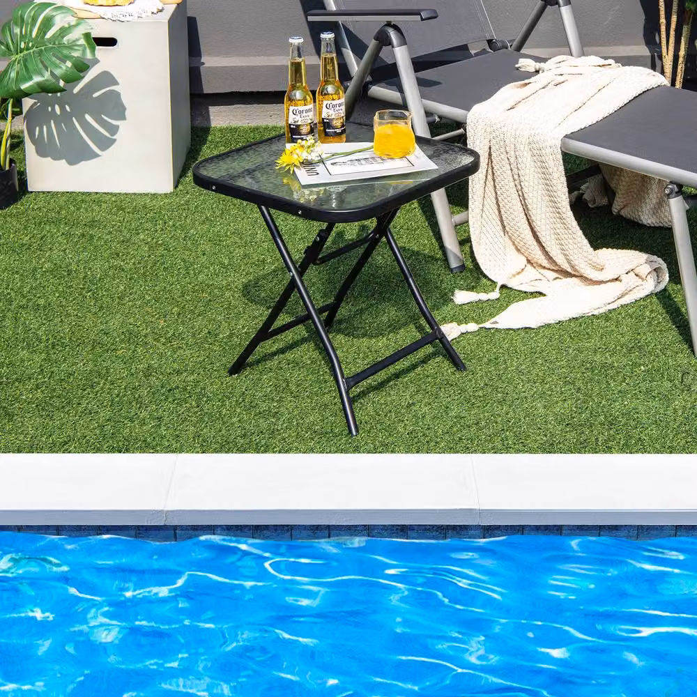 Costway Folding Square Patio Bistro Table with Black Tempered Glass Tabletop – 5