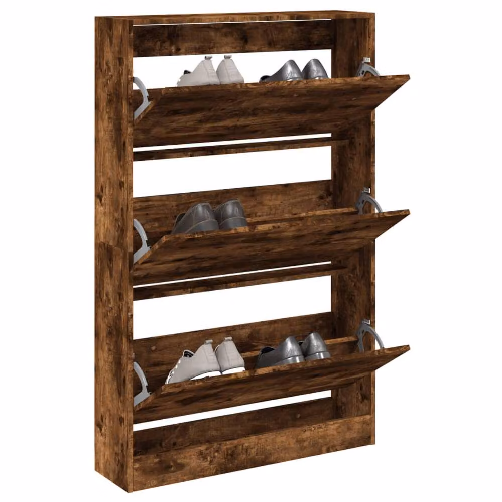Berkfield Home Smoked Oak Shoe Cabinet in Brown, W: 80 cm, D: 21 cm, H: 125.5 cm – 2