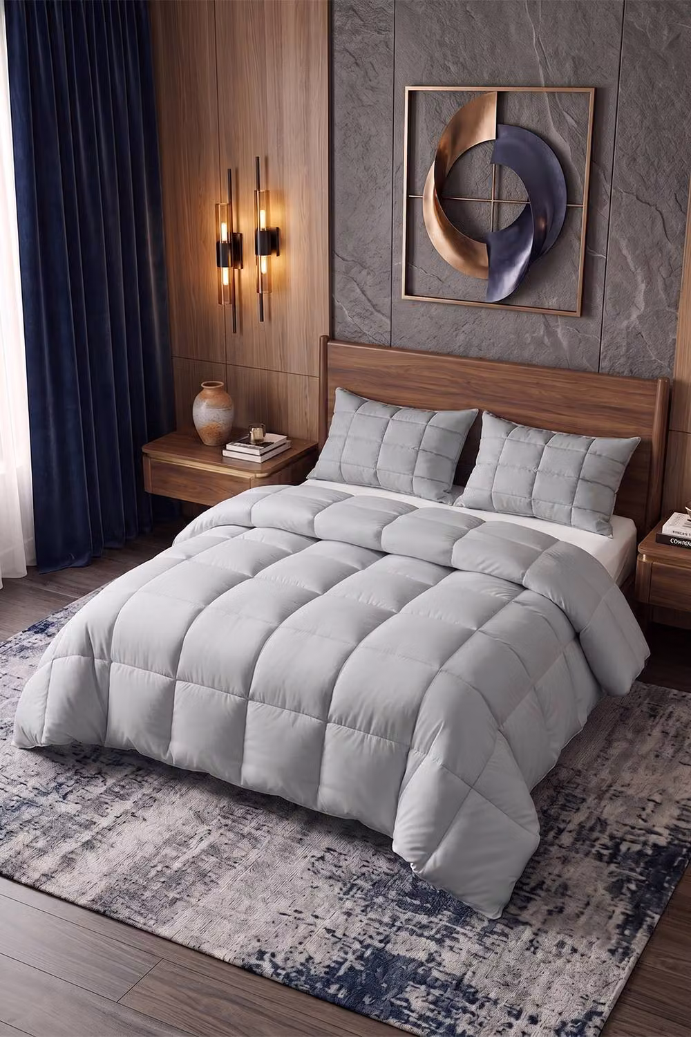 Living and Home Microfibre Down Alternative Quilted Duvet Insert with Corner Tabs in Light Grey, Single – 3