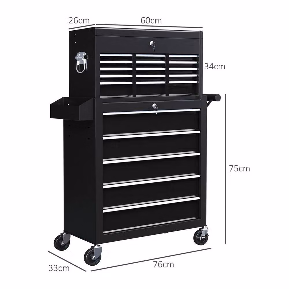 NESTLUNE Lockable Rolling Tool Chest Cabinet in Black, W: 100 cm, D: 15 cm, H: 33 cm – 2