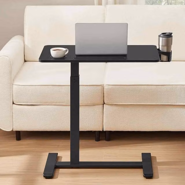The Bazaarist Mobile Side Table with Adjustable Height, Castors and Cup Holder, Black – 1