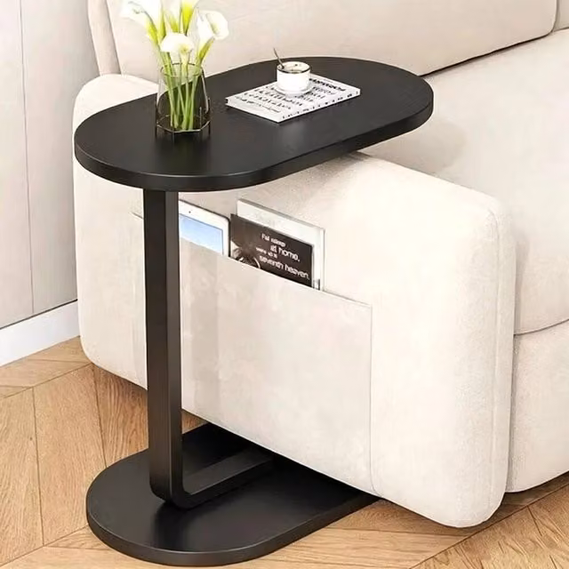 FLAVORA Black C-Shaped Side Table and Slide Under Sofa Coffee Table