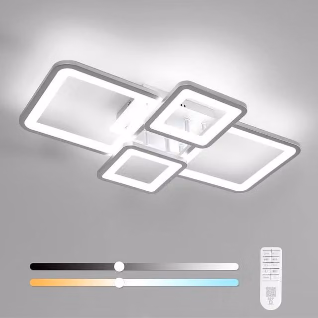 Goeco Modern LED Ceiling Light in Silver, 54W Dimmable with Remote Control and Timer – 1