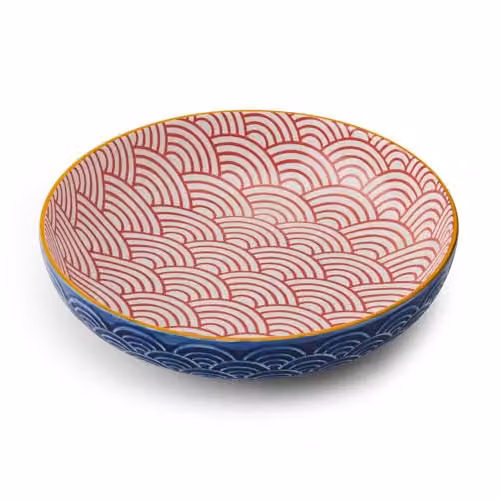 Mikasa Blue Geometric Glazed Stoneware Pasta Bowl, 21 cm