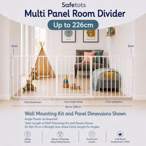 Safetots Premium Multi Panel Room Divider in White, Extendable and Configurable with Swing Door, Height: 70 cm, Width: 226 cm – 3
