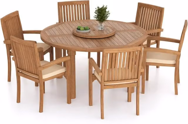 Eterna Cannes Teak Garden Dining Table and 6 Chair Set with Beige Cushions