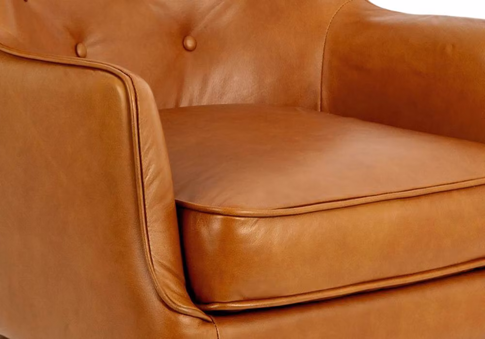 Angel Cerda Brown Chesterfield Leather Armchair with Walnut Wood Details – 5