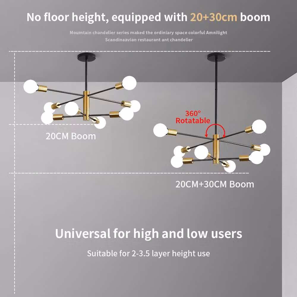 Goeco Mid-Century Modern Suspended Chandelier with 8 LED Lights in Black and Copper – 3
