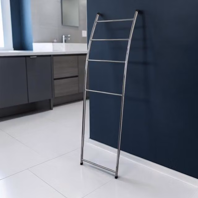 Showerdrape Apex Chrome Freestanding Metal Towel Ladder in Silver, W: 44 cm, H: 155 cm
