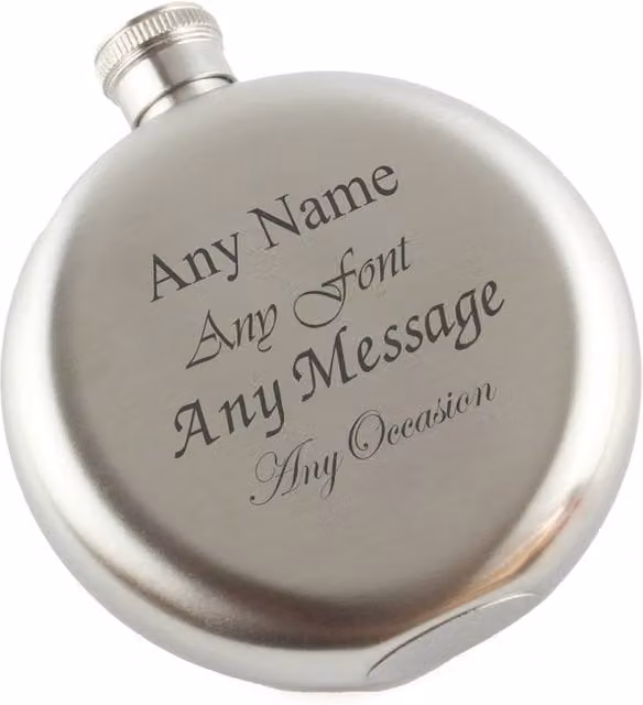 Uniqueful Personalised 5oz Round Stainless Steel Hip Flask in Silver