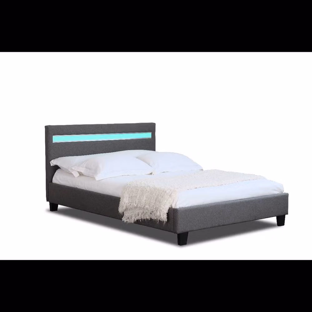 Comfy Living Ltd Modern Upholstered Fabric Bedframe with Under-Bed LED Lighting in Grey, W/D/H: 100 x 200 cm – 2
