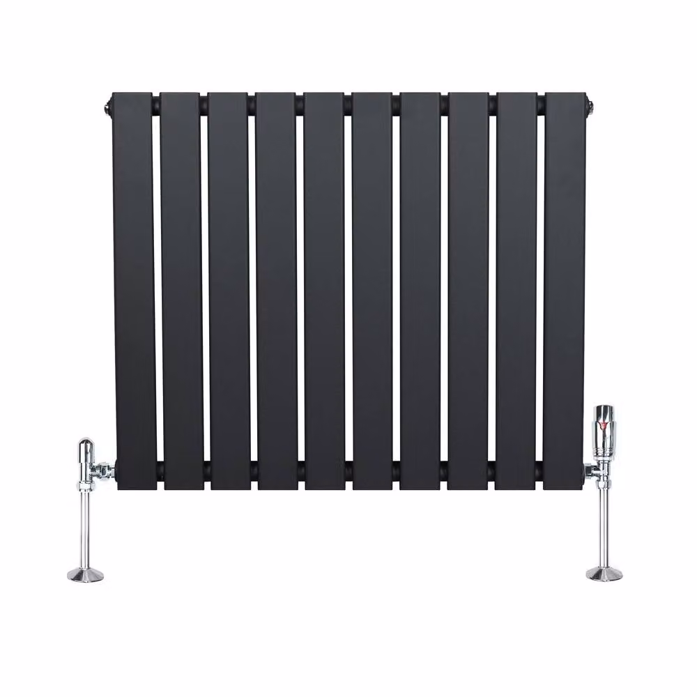 Monstershop Flat Single Column Radiator and Thermostat Valves in Anthracite Grey, H: 60 cm x W: 60 cm x D: 6.35 cm – 2