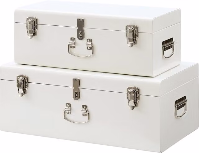 Vonhaus Set of 2 Stackable Metal Storage Trunks in Silver – 1