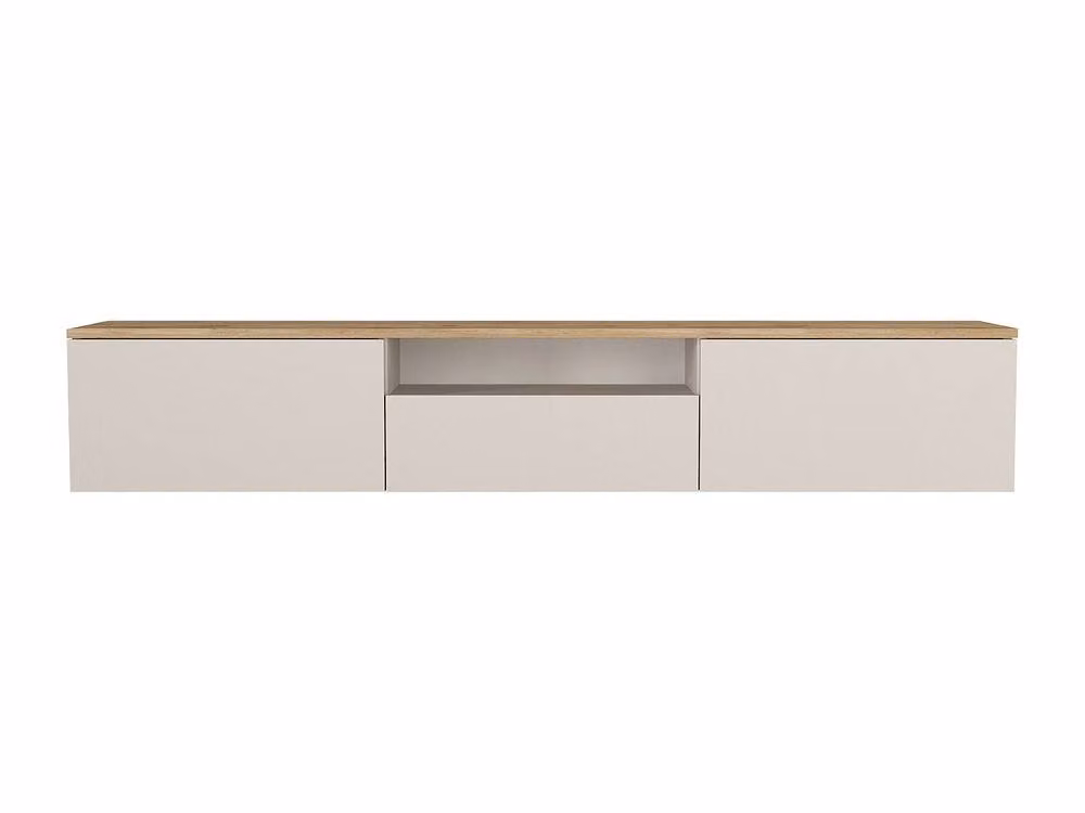 LOTULA Vente-unique Floating TV Unit with 3 Doors and 1 Niche in Beige and Natural – 2