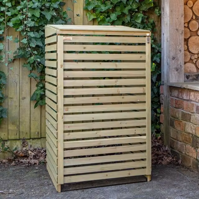 Samuel Alexander Wooden Single Wheelie Bin Store for Garden in Brown, Green or Grey, H: 68 cm, W: 122 cm, D: 79 cm