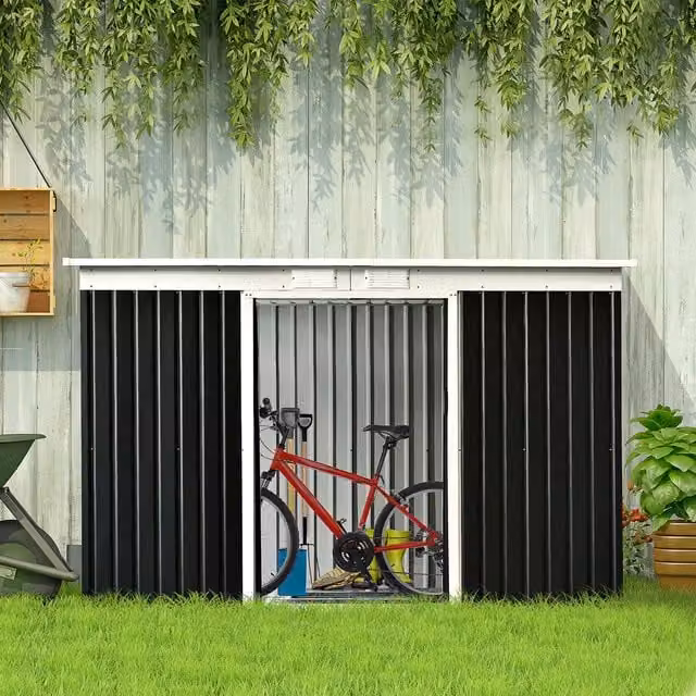 Outsunny Grey Galvanised Steel Corrugated Metal Garden Storage Shed with Double Doors and Window