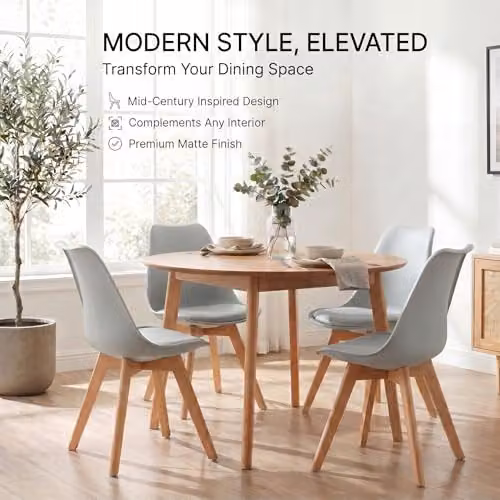 Bravich Rocco Modern Dining Chair with Synthetic Leather Cushion Pad in Silver Grey with Beech Wood Legs – 3