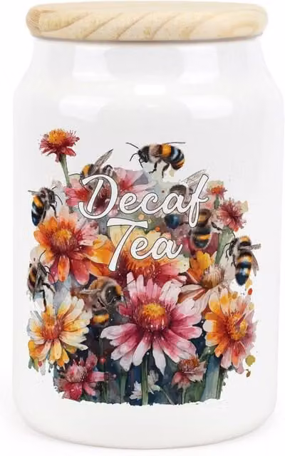Purely Home Floral Ceramic Decaf Tea Storage Canister in Yellow and White