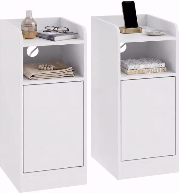 HOMCOM Set of 2 Slim White Bedside Tables with Charging Station – 1
