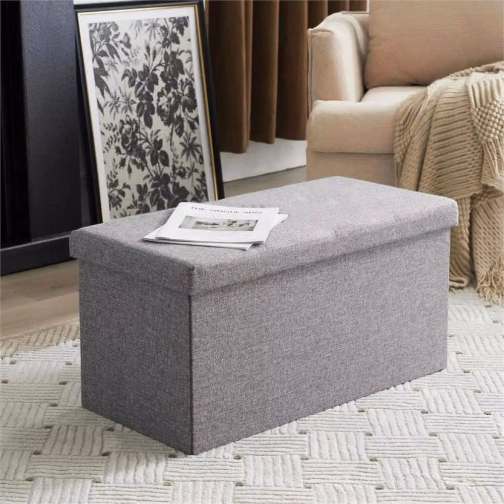 Kelvenix Large Linen Folding Storage Foot Stool in Grey – 2
