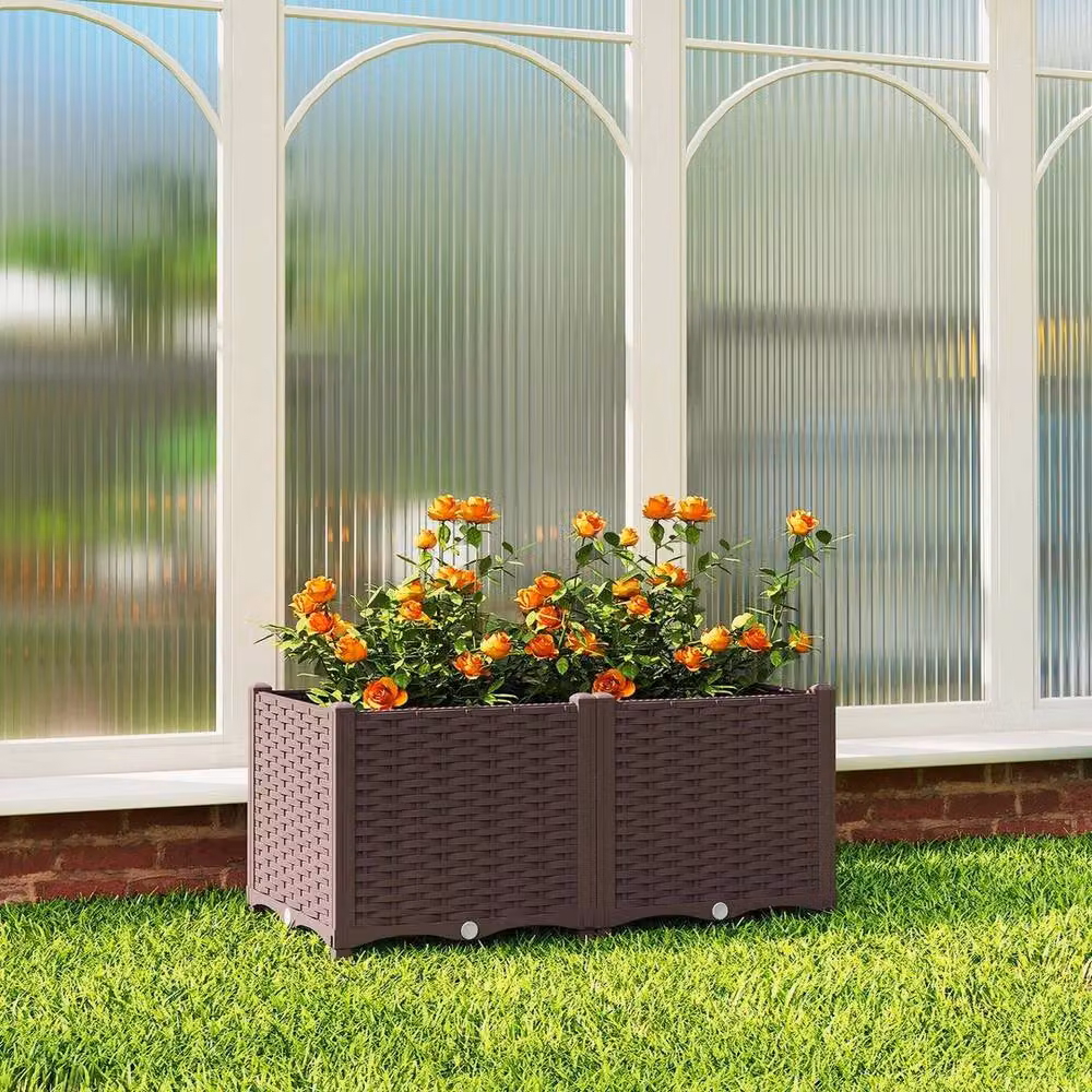 Kelvenix Brown Plastic Raised Garden Bed for Herb and Ornamental Gardens W/D/H: 80 x 40 x 37 cm – 4