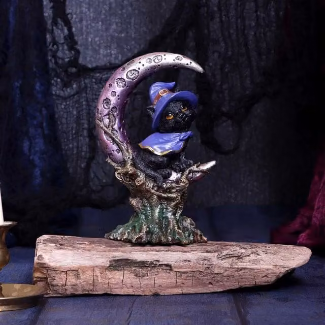 Nemesis Now Grimalkin Witches Familiar Black and Purple Cat Figurine, Height: 18.5 cm