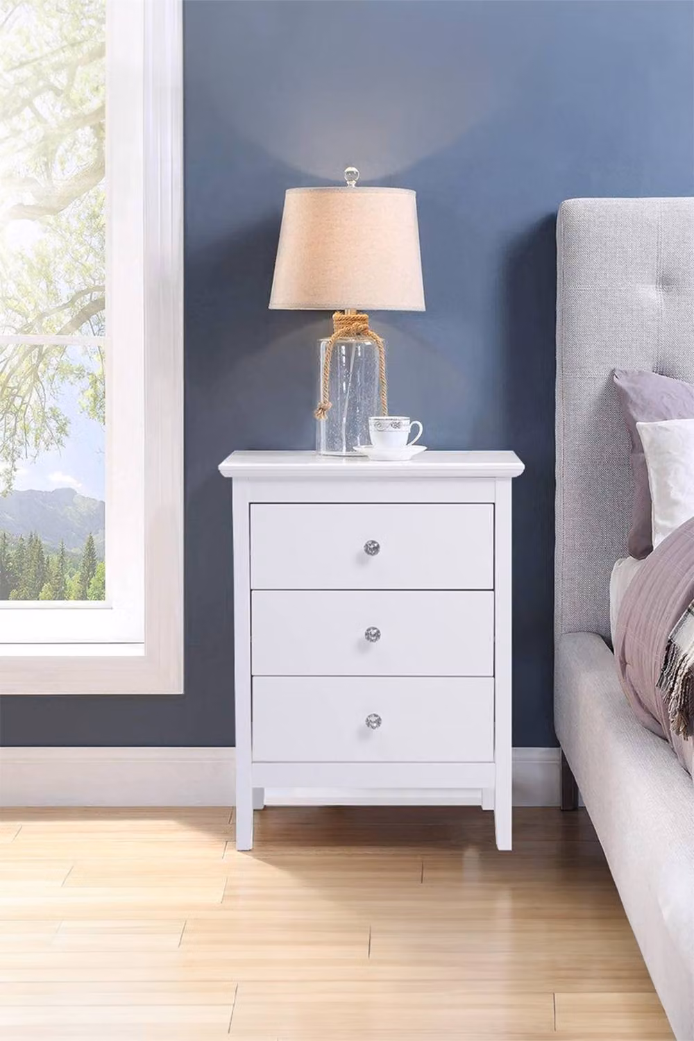 Living and Home Wooden Nightstand Bedside Table with 3 Drawers in White – 2