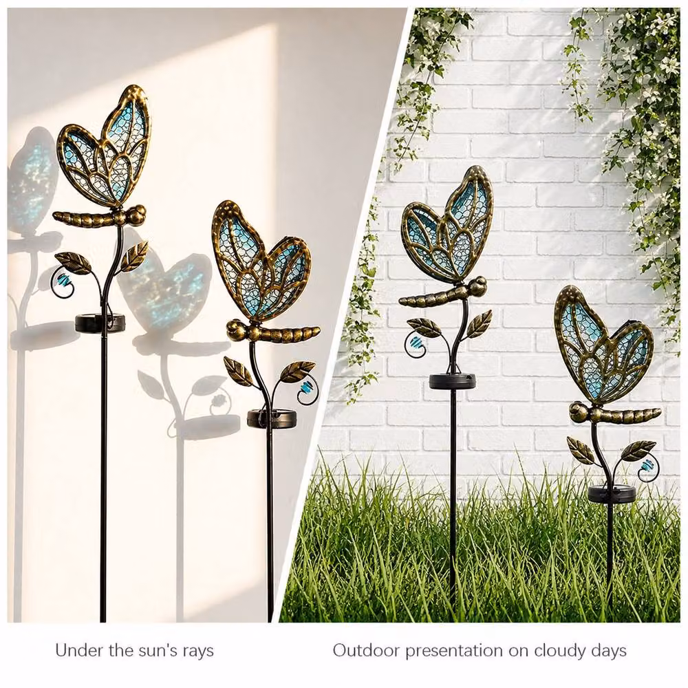 Bright Zeal Blue Solar Glass Butterfly LED Garden Stake Light – 3