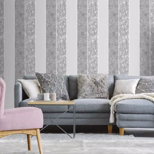 Superfresco Milan Grey Striped Abstract Suede Effect Matt Wallpaper Roll