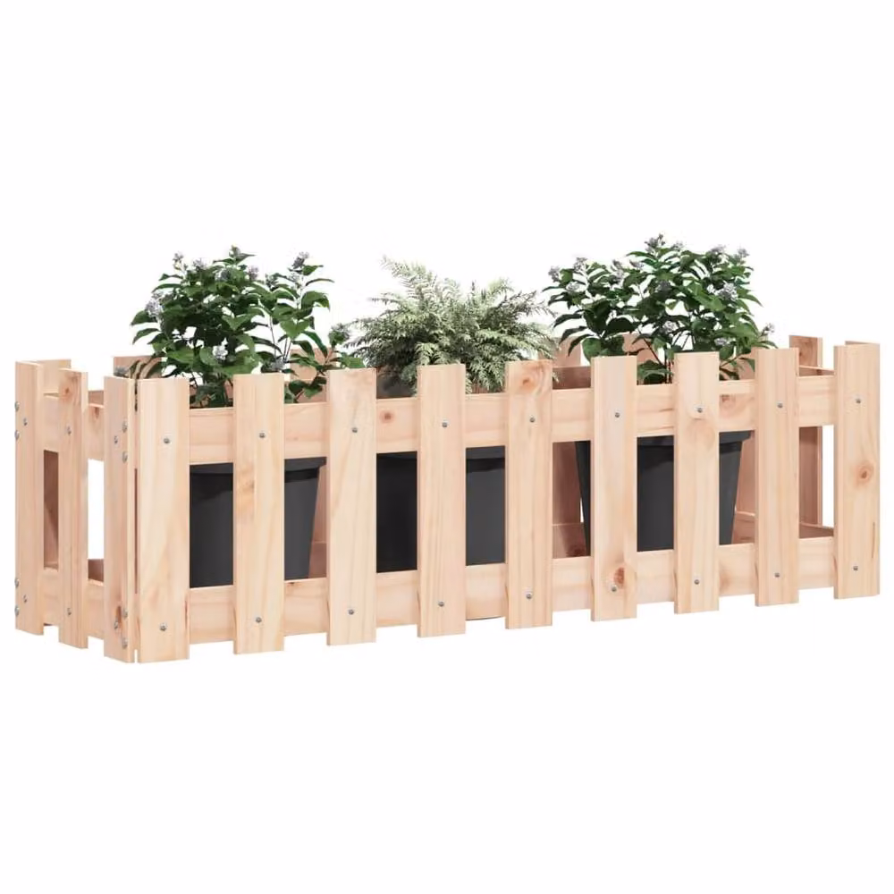 Berkfield Home Garden Raised Bed with Fence Design in Beige, W/D/H: 100 x 30 x 30 cm – 2