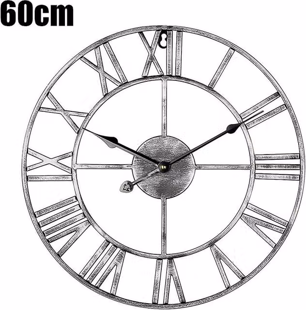 YnysTec Large Skeleton Metal Wall Clock with Roman Numerals in Silver, Diameter: 80 cm – 1
